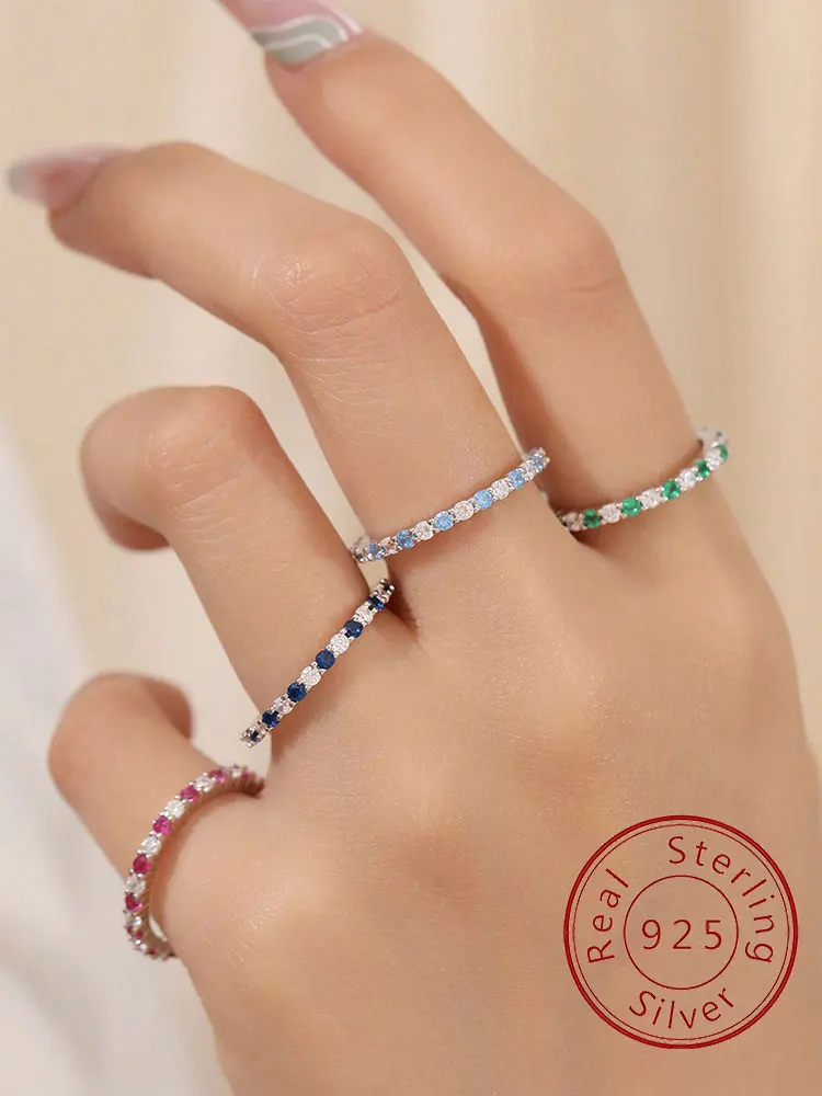 925 Sterling Silver Fashion Simplicity Multicolor Full Zircon Stackable Ring For Women Anniversary High Quality Fine Jewelry