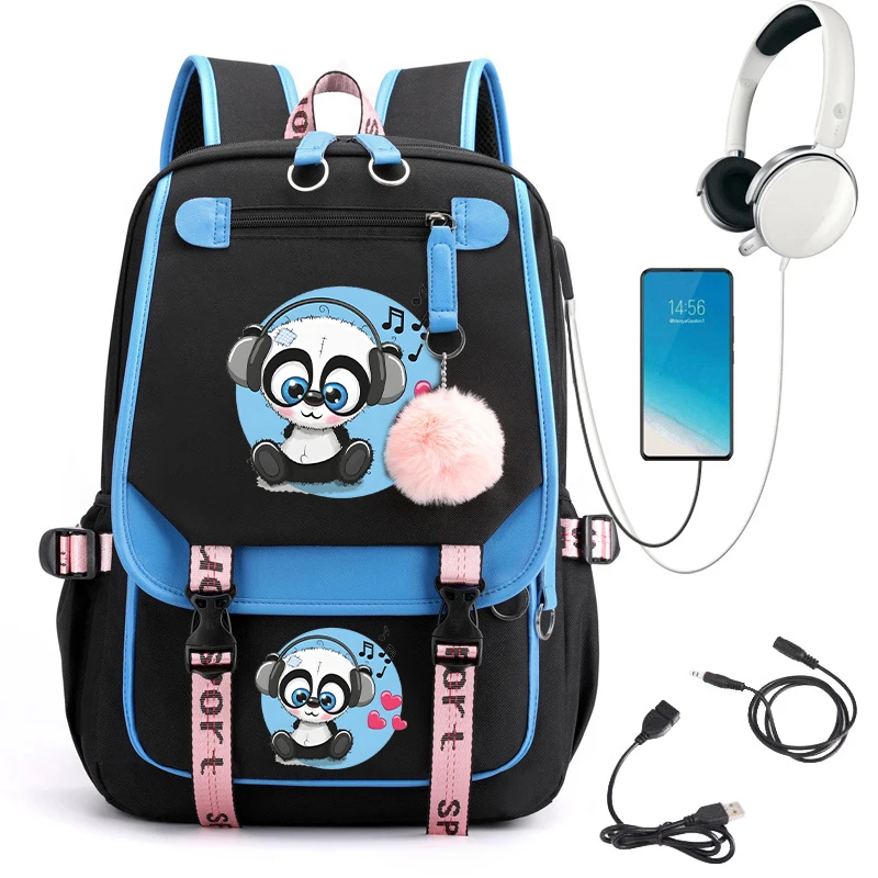 Girl Backpack School Bag Kid Child Teenage Schoolbag Panda Anime Bookbag Primary Kawaii Cute Bagpack Usb Teens Travel Bookbag