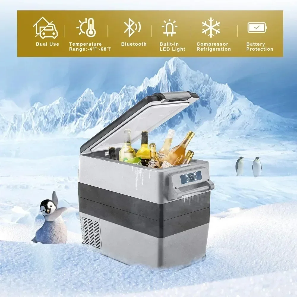 

Car Refrigerator Cooler, 53-Quart RV Fridge, -4°F To 68°F, with Operating Panel, Groove Design, Portable Refrigerator Cooler