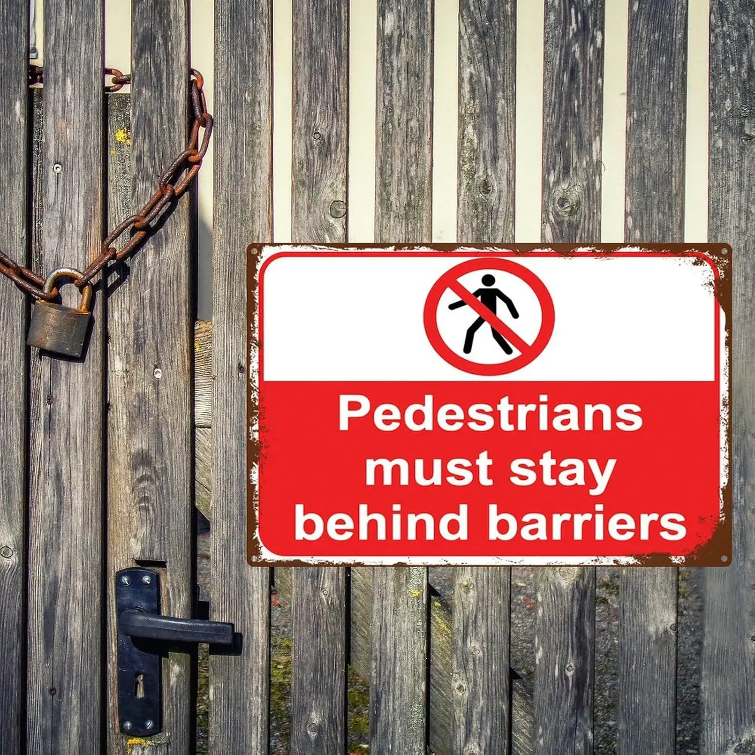 Prohibition Signs Pedestrians Must Stay Behind Barriers Tin Sign 12x8 Weather Fade Resistant, Driveway Pre-Drilled Holes Ti sign