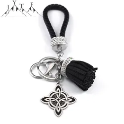 Witch's Irish Knot Key Chain with Tassel Leather Stainless Steel Pendant Witch Celtic Knot Car Key Holder Jewelry nudo de bruja
