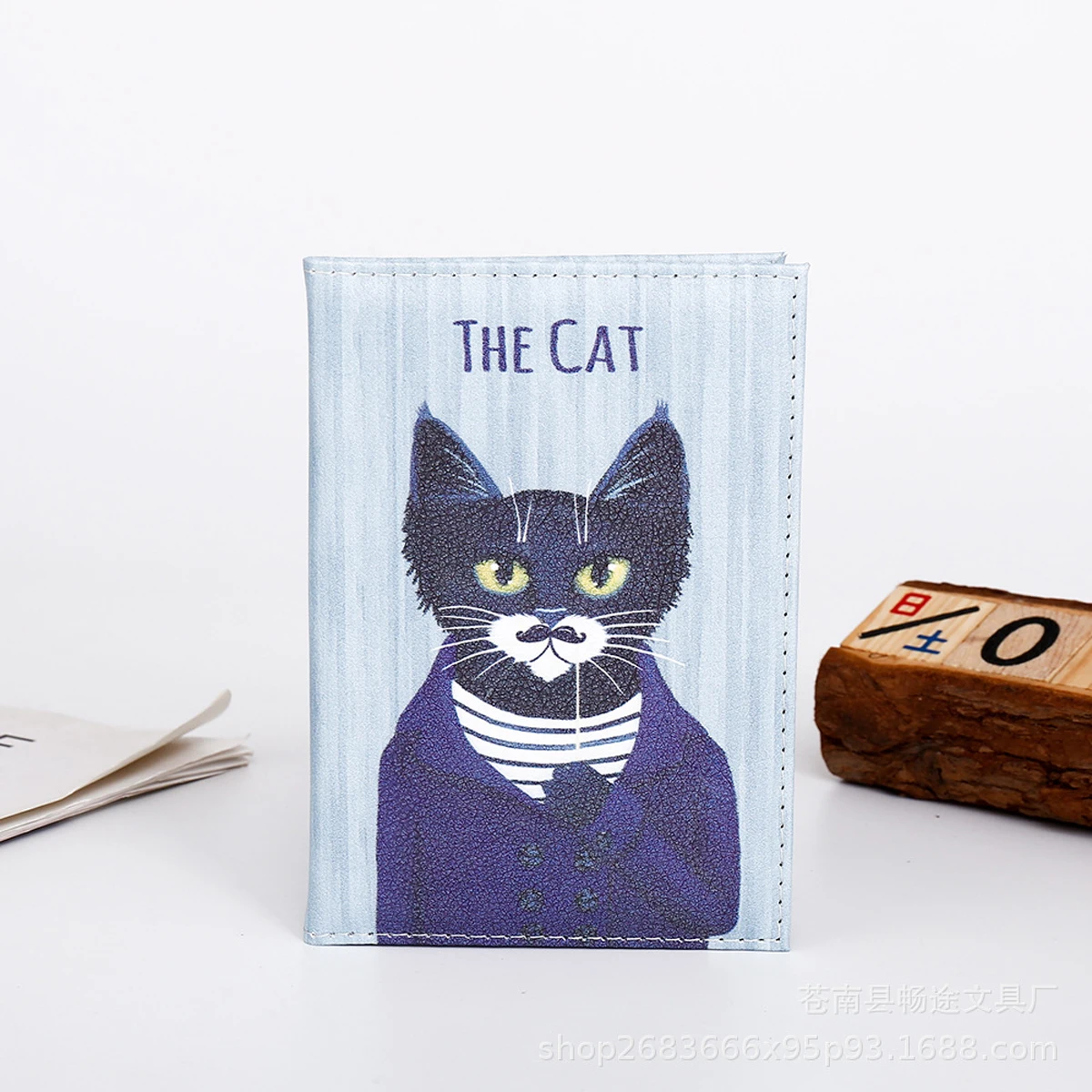 Cartoon cat, PU leather color-printed fashionable passport protective cover, travel document holder, air ticket protective cover