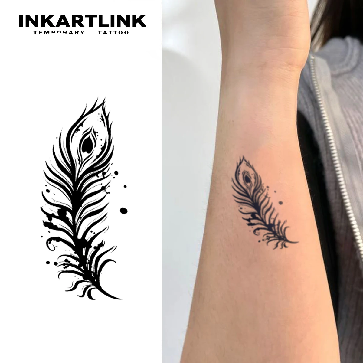 

3 pcs Feather Temporary Tattoo,Lasts To 15 Days New Technology Magic Waterproof Semi Permanent Sticker.