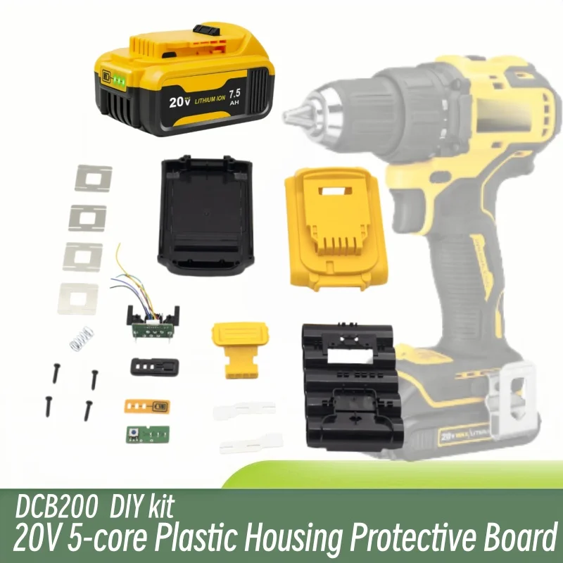 5×18650 Lithium Battery Case Shell with PCB Charging Protection Board for Dewalt 18V 20V DCB200 Power Tool Battery Housing Kit