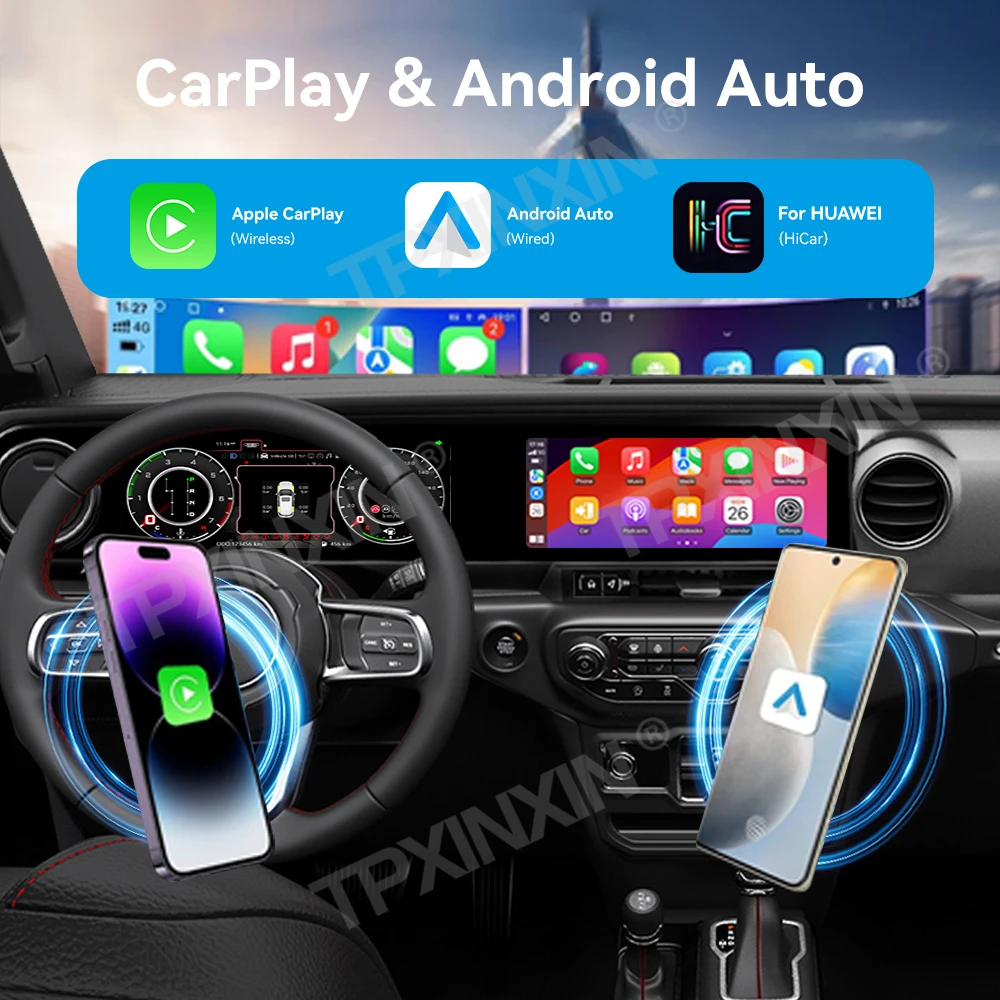 Android Car Radio Long Strip QLED Screen Multimedia Player For Jeep Wrangler JL Gladiator 2018-2024 Digital Dashboard Carplay 4G