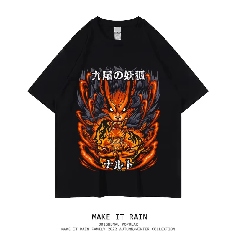 2026 Trendy Children's T-shirt 2026 New Item Pure Cotton Japanese Anime Naruto Cartoon Print Parent-child Outfit Short Sleeved