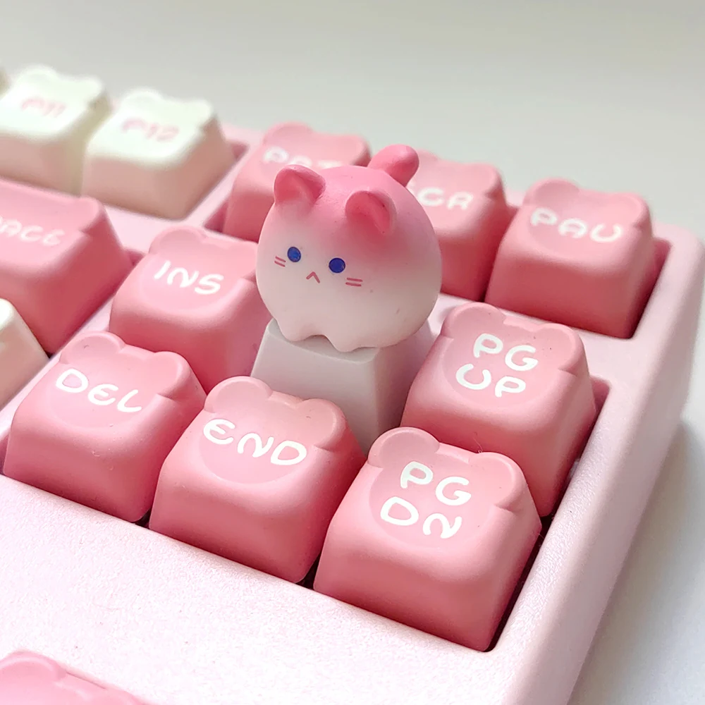 Original Pink Cat Cute Keycaps OEM Height PBT Keycap Cherry Profile Artisan Keycaps for Mechanical Keyboard Key Caps Gamer Gifts