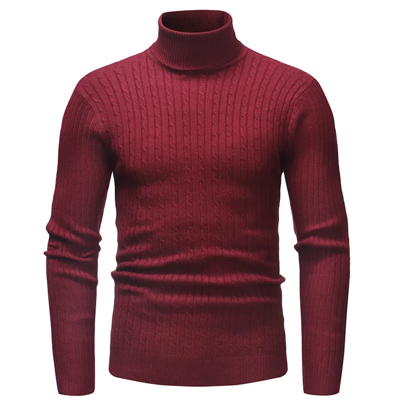 Men\'s Casual Turtleneck Pullover Sweaters Long Sleeve Slim Fit Solid Color Sweater Tops