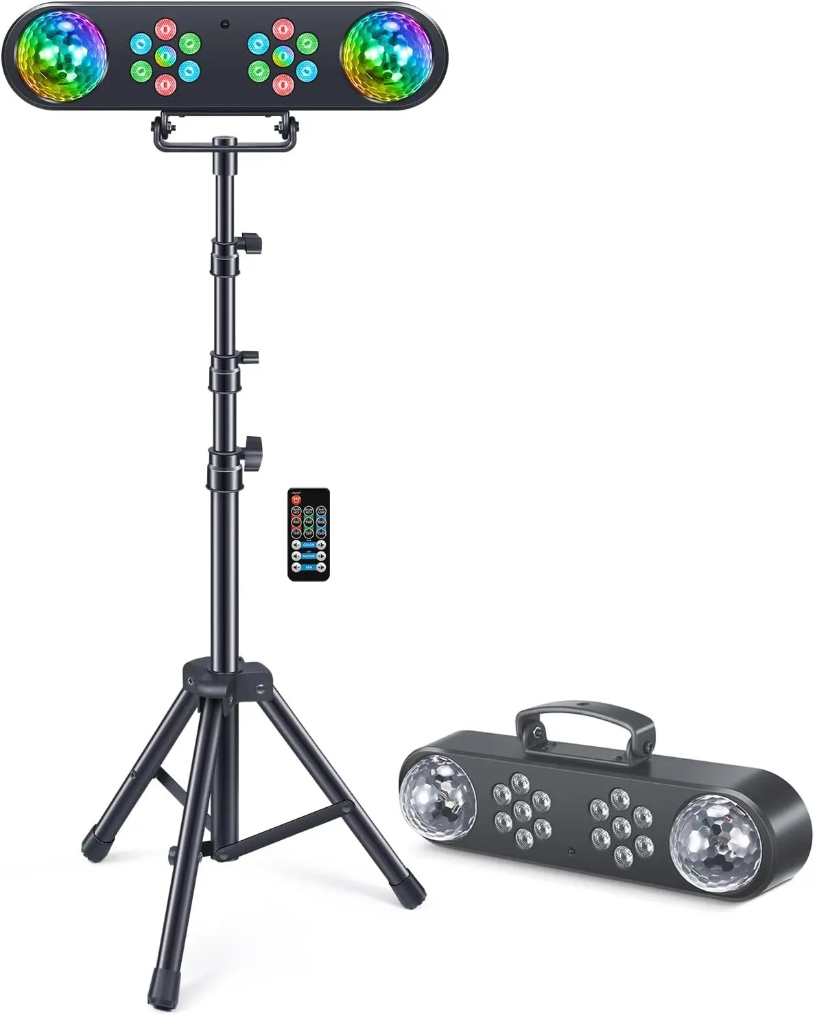 

DJ Lights with Stand, Rotating Disco Ball Party Bar Light Set, LED Remote & Sound Activated Stage Lighting for Parties