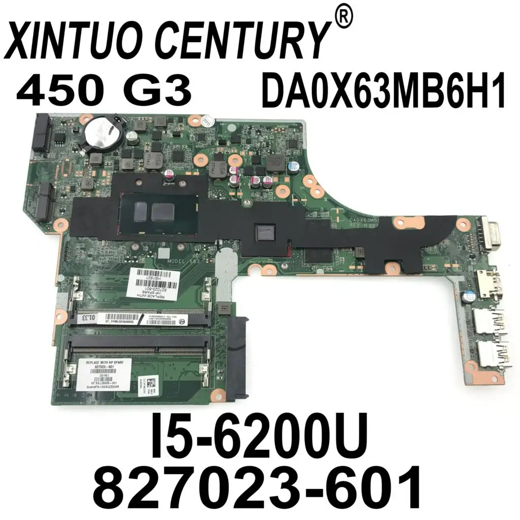 

827023-601 827023-501 For HP Probook 450 470 G3 Laptop Motherboard DA0X63MB6H1 SR2EY I5-6200U 216-0864032 DDR3 100% Tested