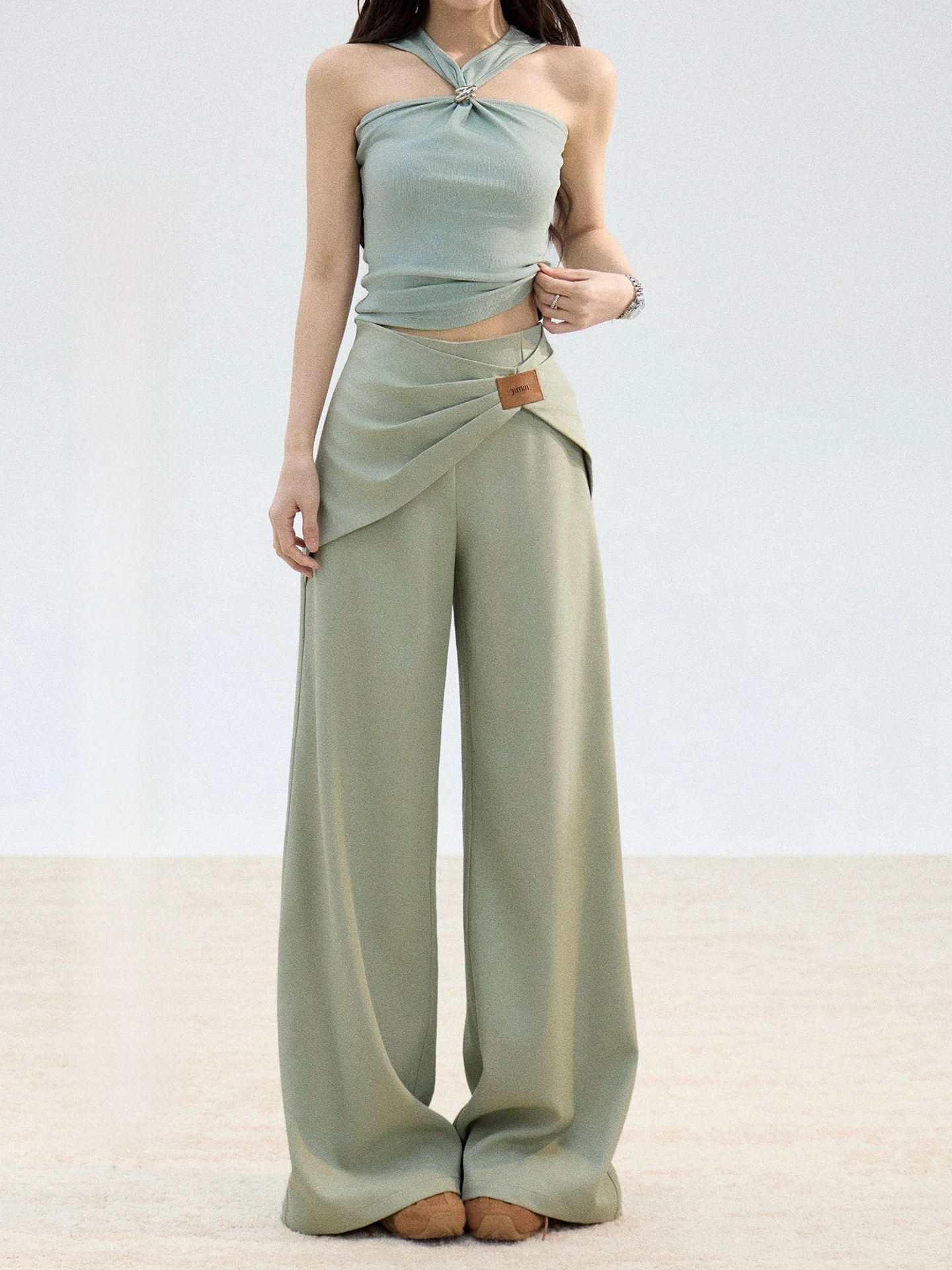 

Exue Meat Women's Casual Pants Draped Long Wide Leg Loose Versatile Straight Cut Spring Design Fashionable Casual Trousers