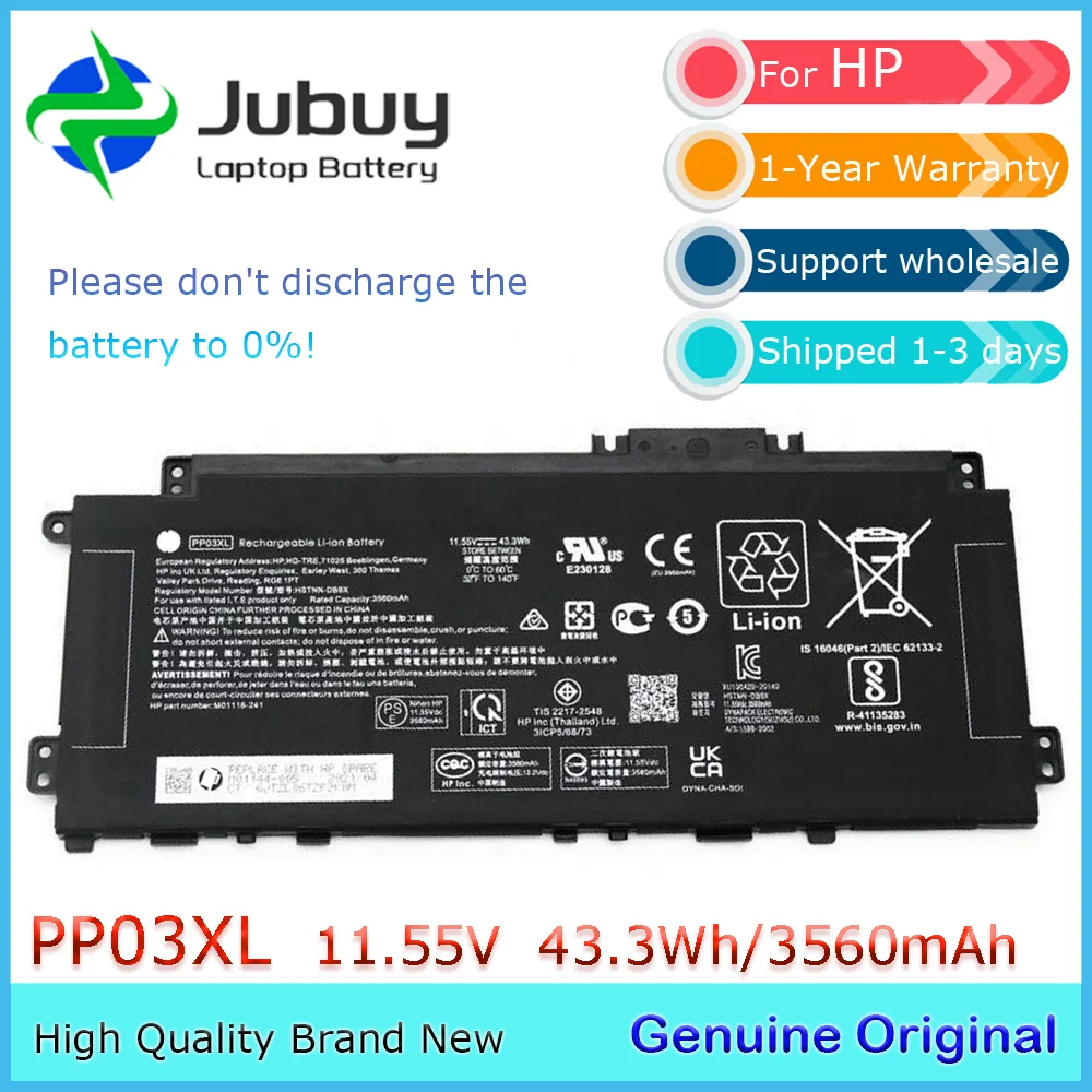 PP03XL 11.55V 43.3Wh Original Laptop Battery for HP Pavilion 13-BB 14-DV 14-DK 15-EH 14M-DW HSTNN-LB8S