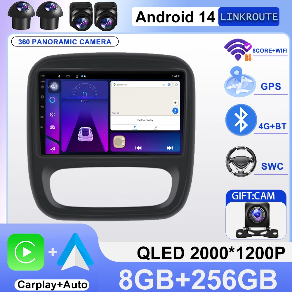 

Android 14 для Renault Trafic 3 2014-2021 Opel Vivaro B 2014-2018 2 Din 4G авторадио GPS-навигация Carplay мультимедийный плеер B
