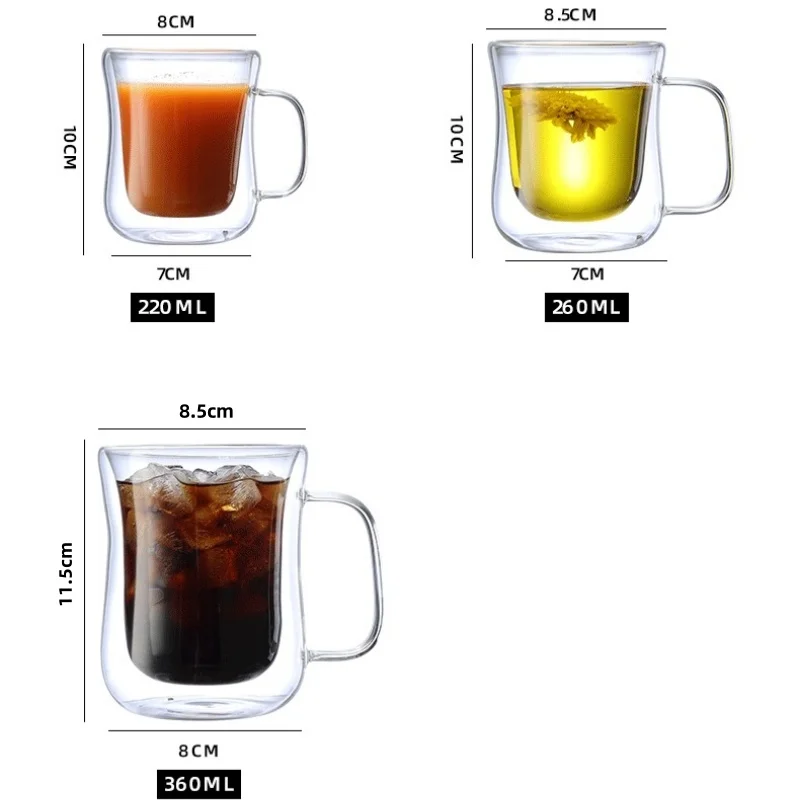 80/220/260/360 مللي كوب زجاجي مزدوج الجدار إبداعي شفاف مضاد للحرق عازل للحرارة كوب ماء الحليب عصير الليمون فناجين القهوة #6