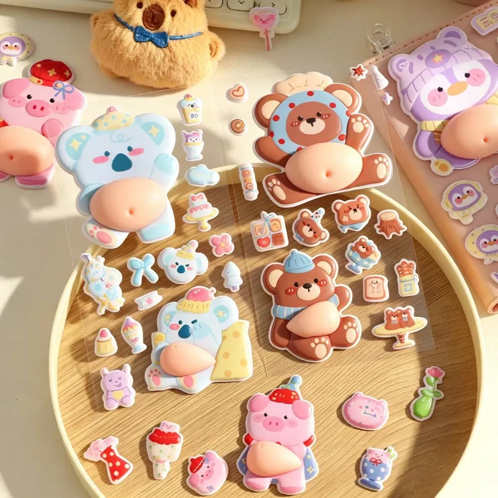 New 3D Animal Belly Squishy Stickers Silicone Foam Pinch Stress Relief Decals Cute Cartoon DIY Scrapbook Decor for Kids