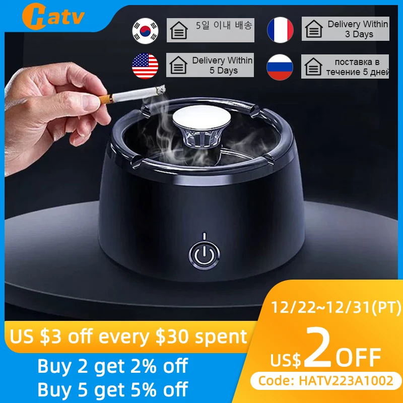 HATV Ashtray Air Purifier Smart Portable Smoke Removal Ashtrays USB Charging 2000mAh Home Secondhand Smoke Air Filter Purifier