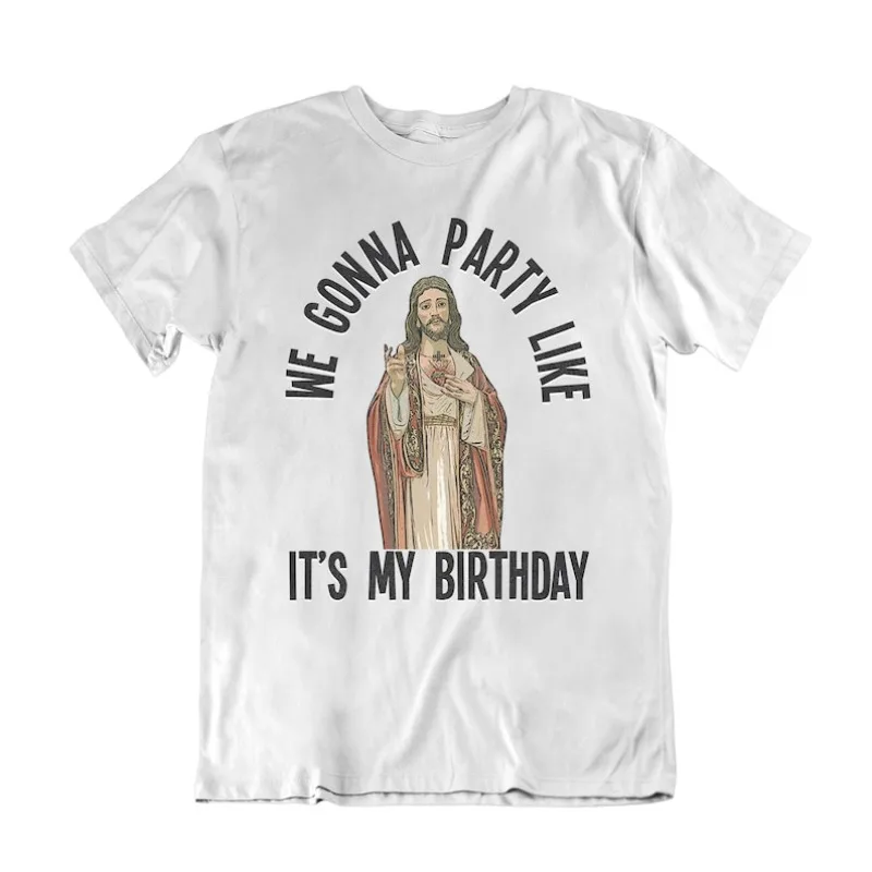 Jesus Party Like Its My Birthday Christmas Cotton T-shirt Mens Womens Unisex Xmas Gift  Aesthetic Clothes Shirts for Men Women
