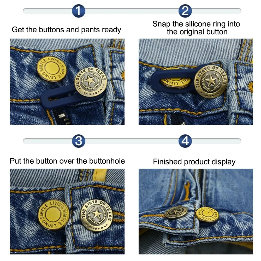 2PCS/Set Magic Metal Button Extender for Pants Jean Free Sewing Adjustable Retractable Waist Extenders Button Waistband Expander