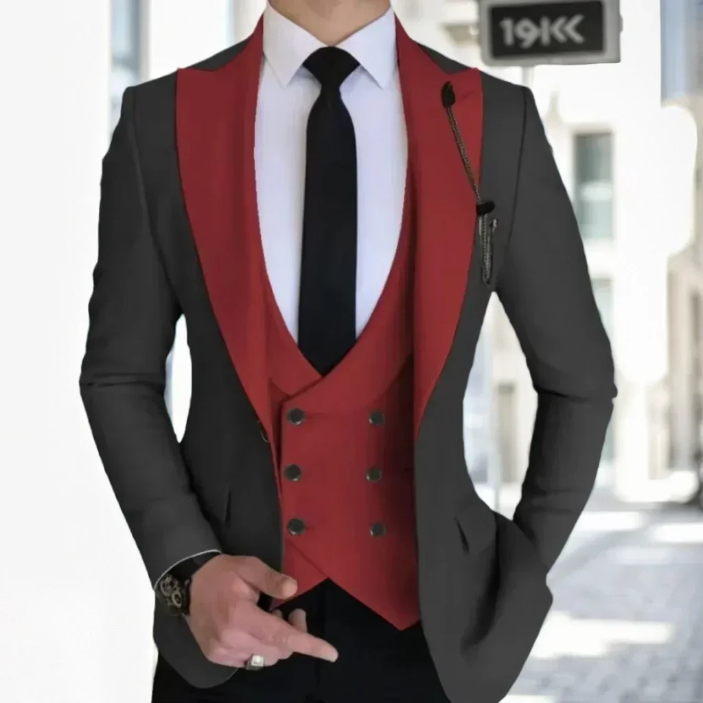 

Elegant Men's Suit 3 Pieces Slim Fit Set Tuxedo Wedding Blazer Vest and Pants Classic Peaked Lapel Wedding Formal Suits for Men