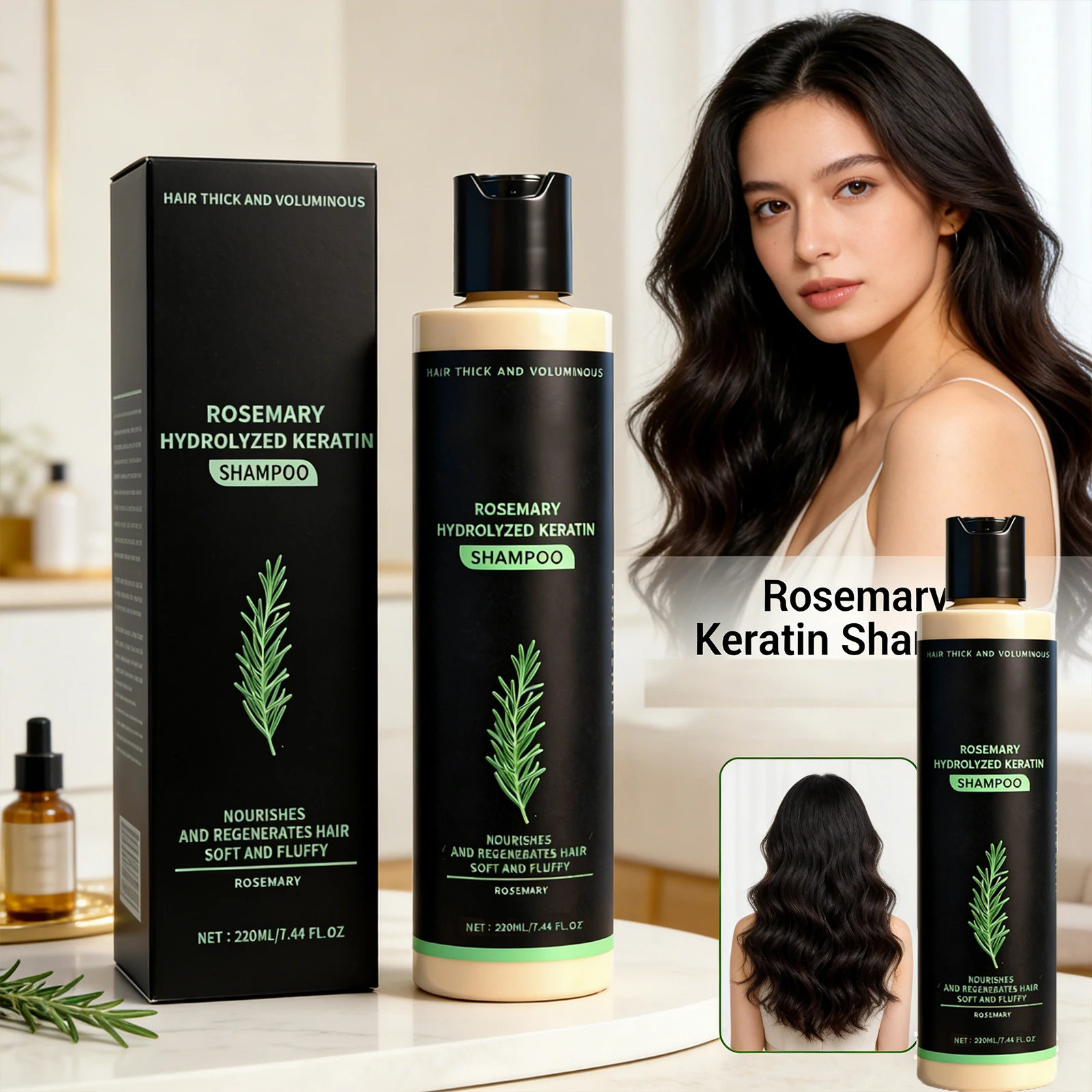 

Rosemary Keratin Volumizing Shampoo Gentle Deep Cleansing Moisturizing Smooth Hair Natural Fullness Hair Care Daily