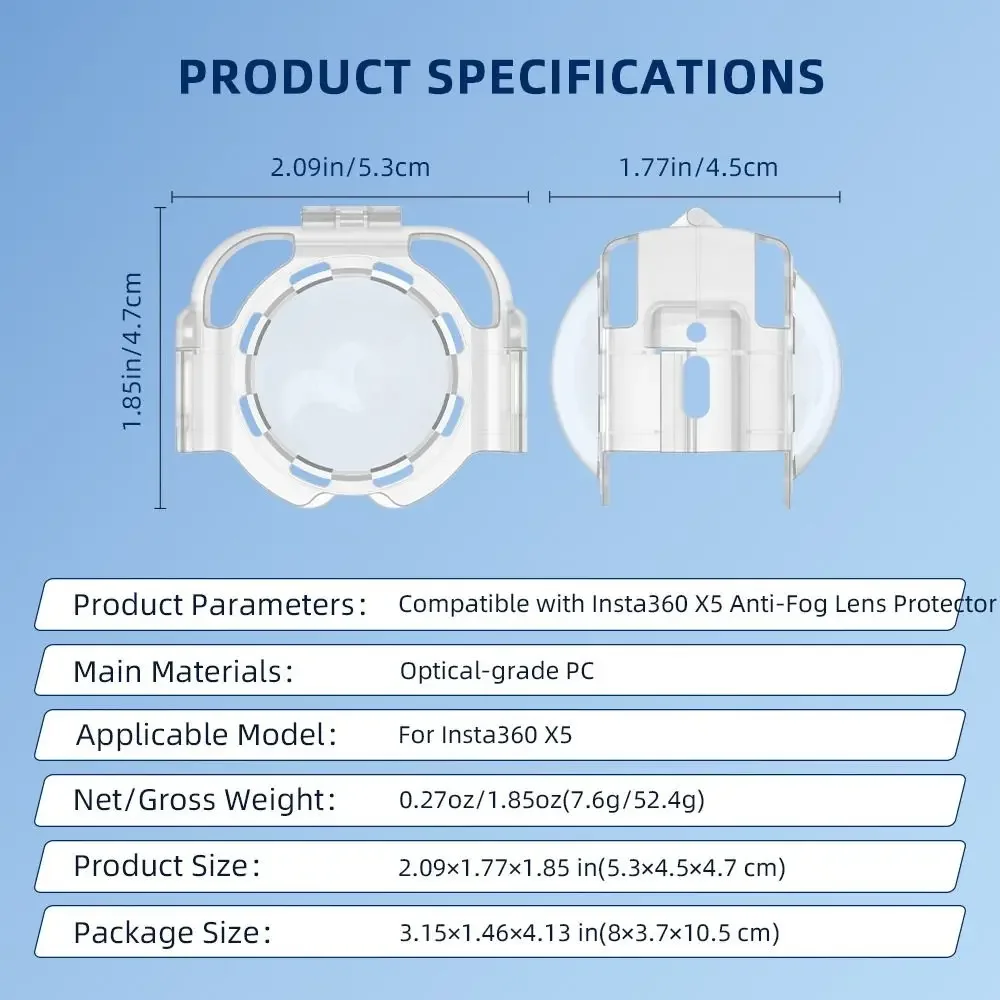 Anti-fog Lens Guard Optical-grade PC Quick-release Lens Cover Transparent Protective Cap for Insta360 X5