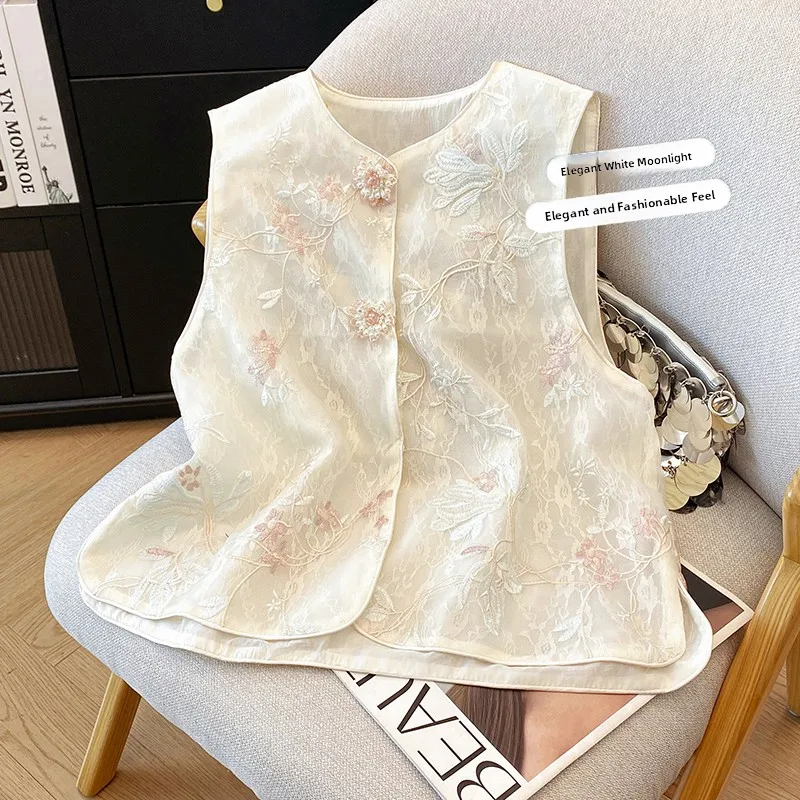 

New Chinese Sle Lightweight National Trend Embroidered Lace Bal Svel Jaet Women's Faionable Commute Cotton B...