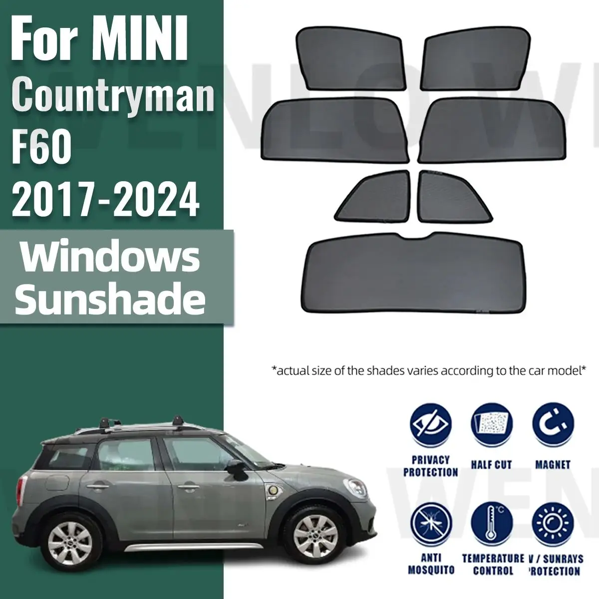 

For MINI Countryman F60 2017-2024 Magnetic Car Sunshades Front Rear Windshield Blind Curtain Baby Side Window Sun Shade Visor