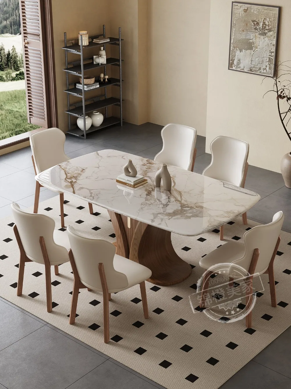 Natural marble microcrystalline stone dining table and chair combination rectangular light luxury high-end luxury stone solid
