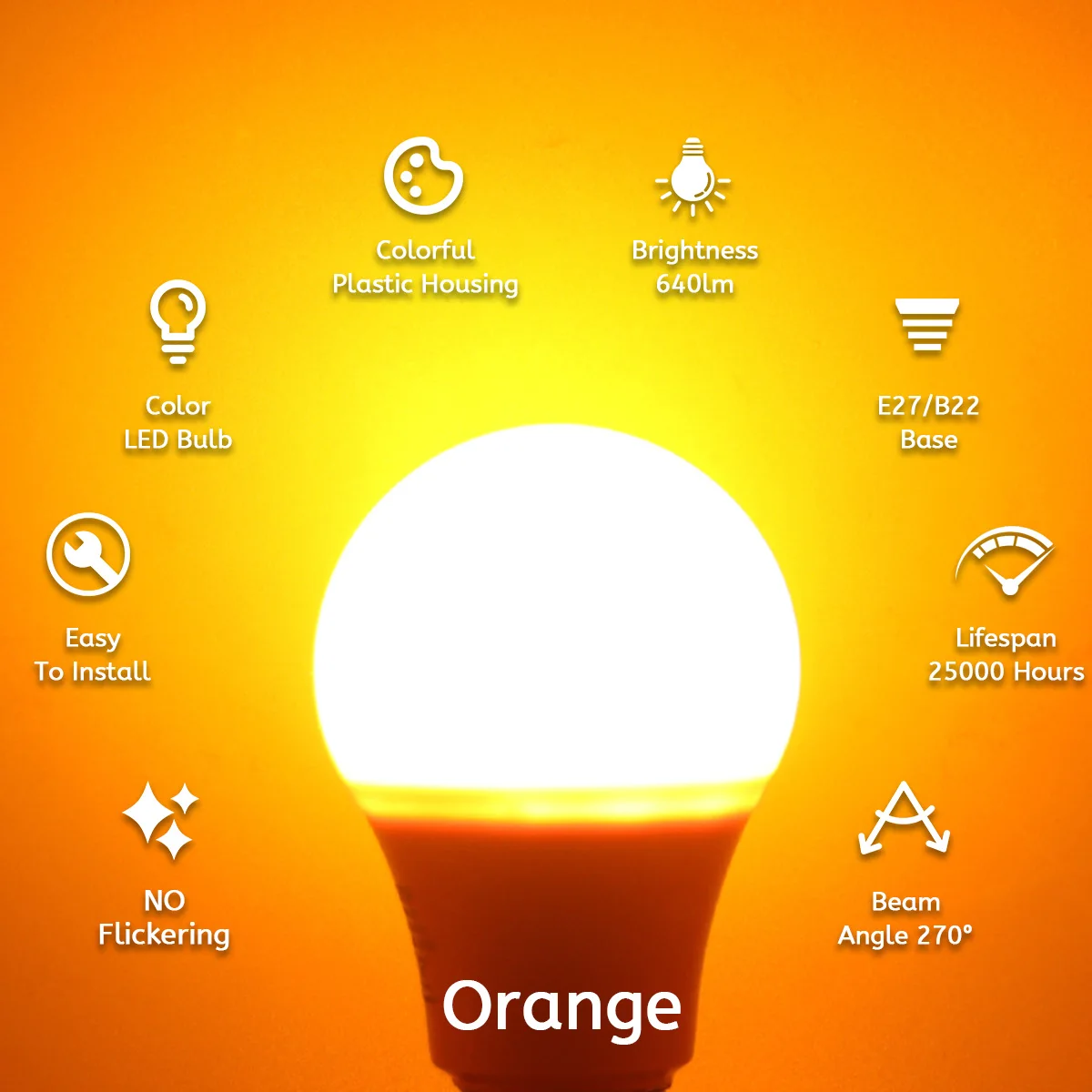 4-20Pack A60 8W Orange Lighting LED Bulb E27 B22 640LM AC100-240V Energy Saving for Home Party Courtyard KTV Stage Decoration