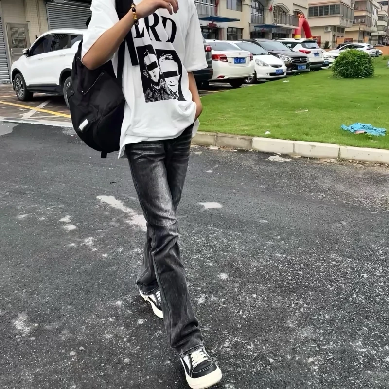 

Мужские джинсы Slim Fit Vintage Waed Bell Bot с эластичной тканью, в американском стиле High Street, повседневная одежда, на все сезоны
