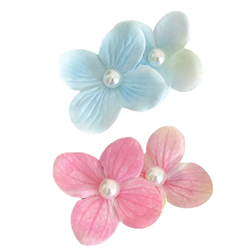 

1PC Two Floral Fabric Hair Clip Pearls Embellished Design Women’s Hairpin 15UB