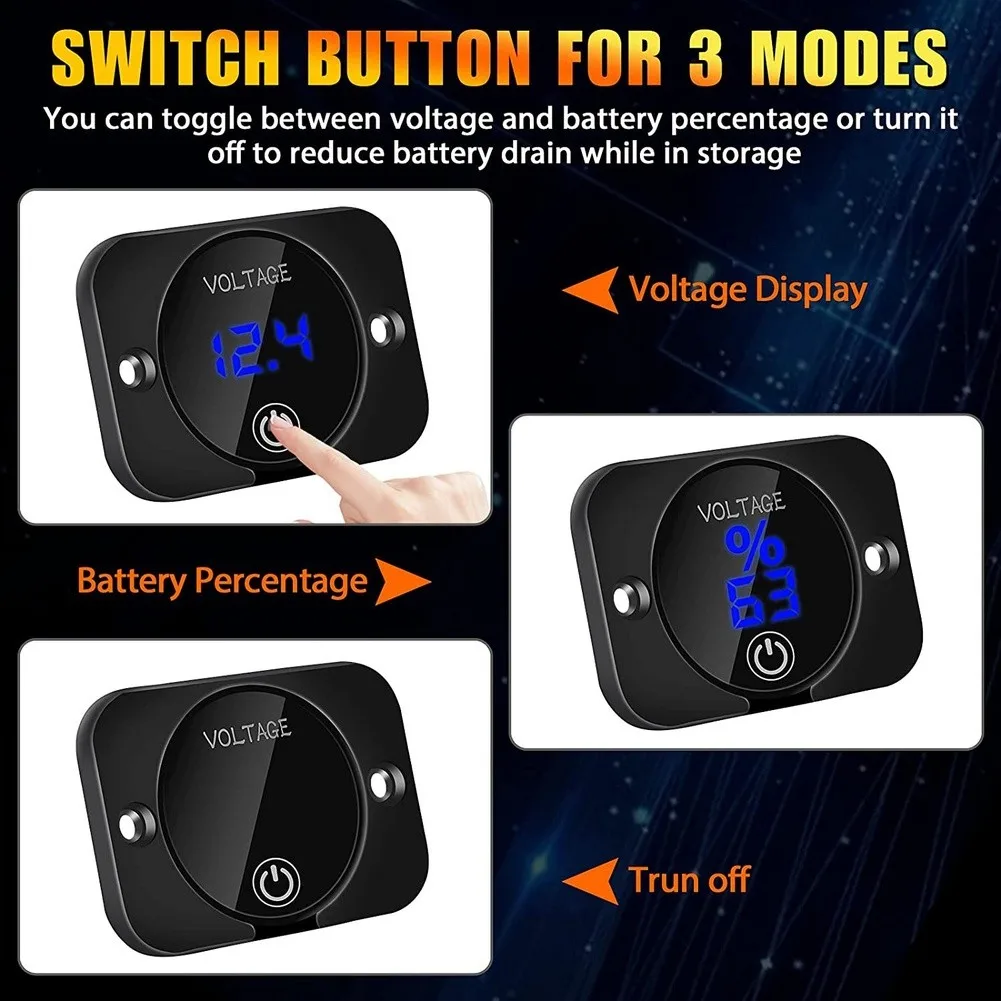 Black DC 6-30V LED Battery Voltage Gauge Meter With 10A Fuse Protection For Truck Marine Vehicle Dashboard Display