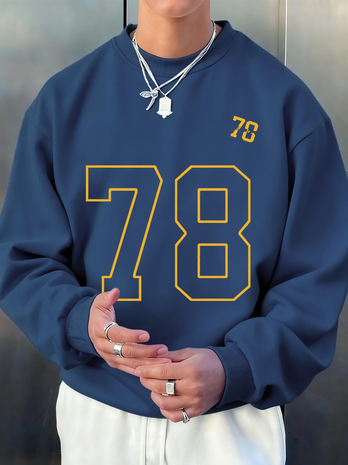 Nummer 78 Großer Druck Herbst Sweatshirt Männer Fleece Casual Oversize Pullover Oansatz Hip Hop Streetwear Weiche Mode Kleidung