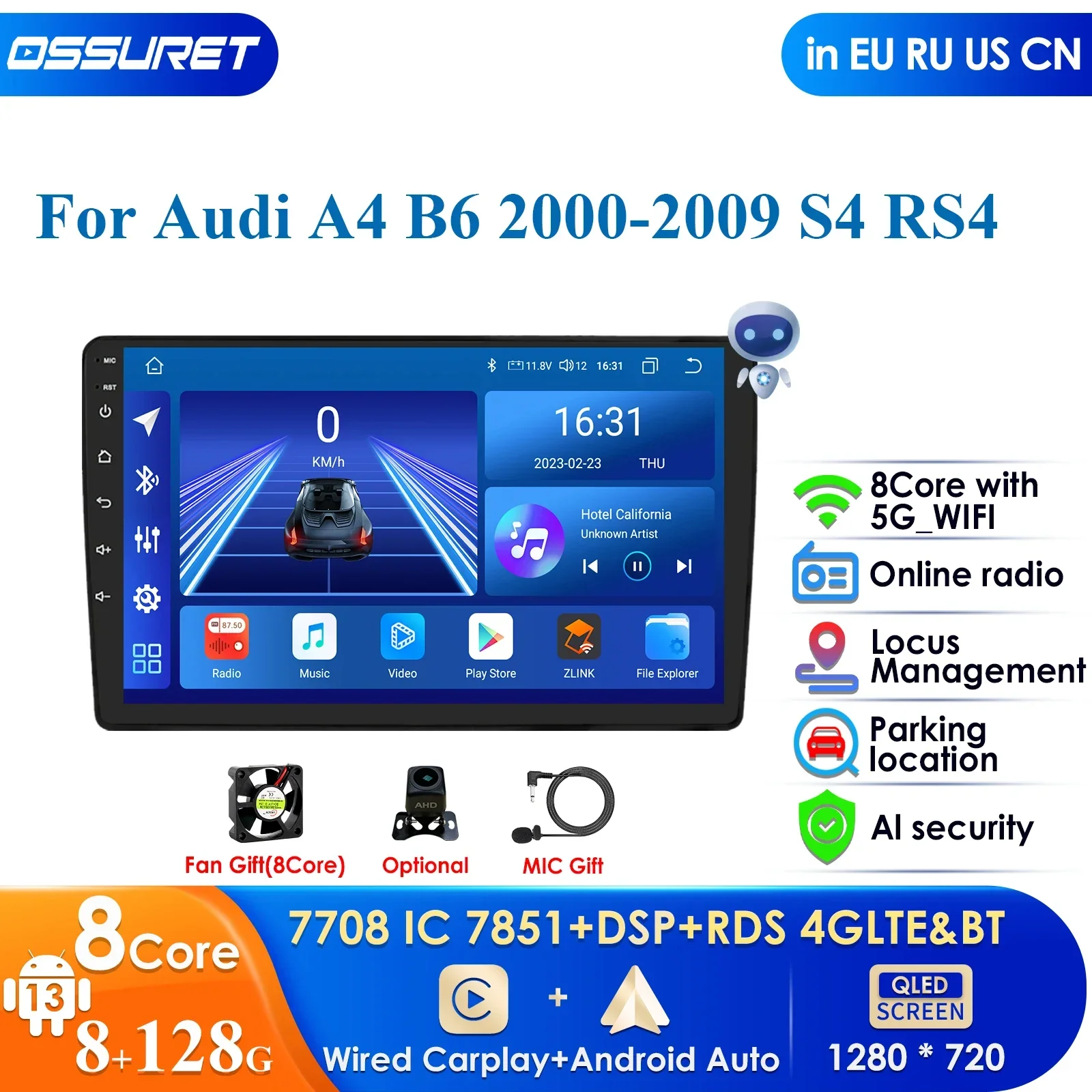 4G-LTE AI Voice 2 Din Android Auto Radio for Audi A4 B6 2000-2009 Seat Exeo Carplay Car Multimedia Player GPS Autoradio Audio BT