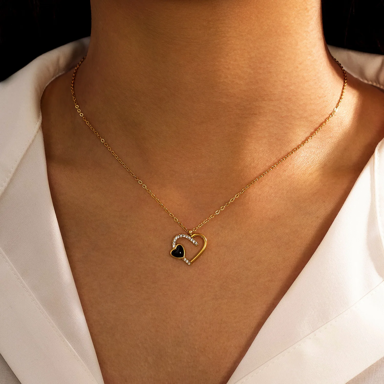 

Ailodo Stainless Steel Delicate Cubic Zirconia Heart Pendant Necklace For Women Romantic Party Wedding Necklace Christmas Gift