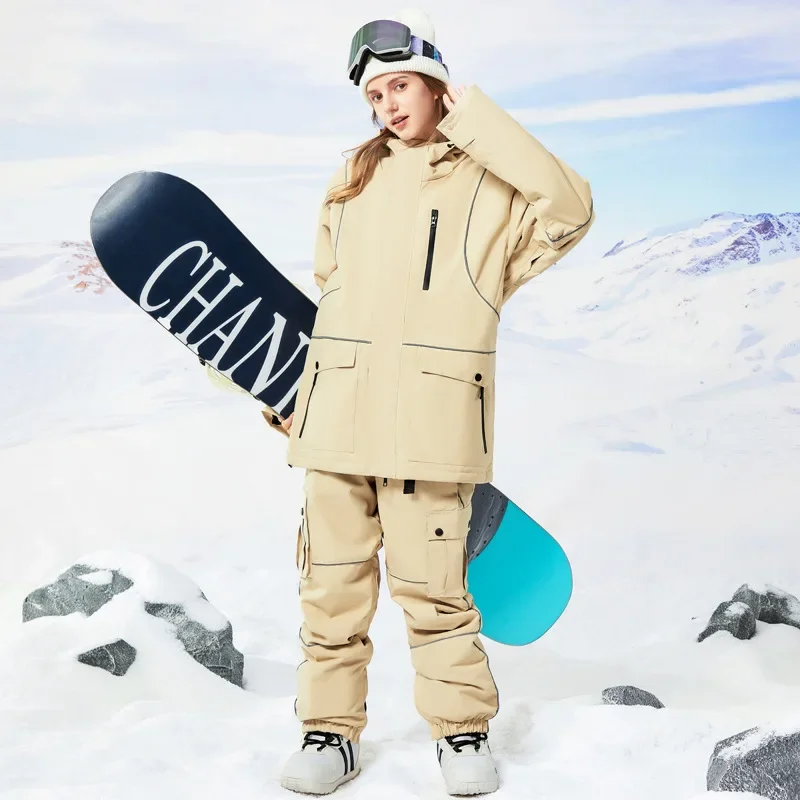 Ensembles de ski à capuche avec fermeture éclair pour hommes et femmes, vêtements de neige de sport, polyester, respirant, imperméable, coupe-vent, chaud, hiver, nouveau, 2025