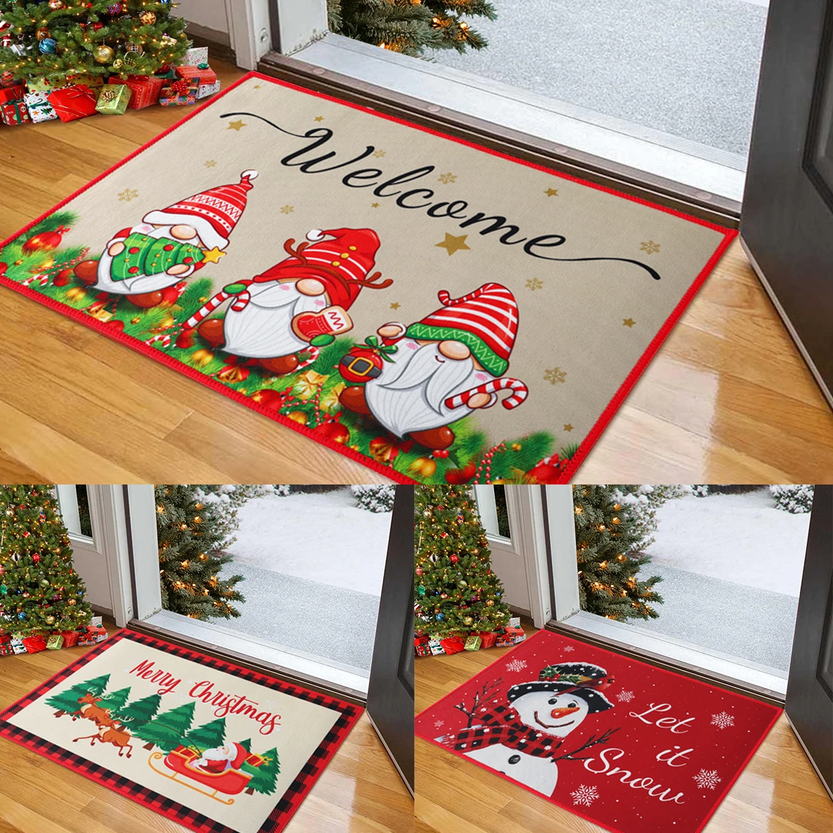 Merry Christmas Doormat Decorative Xmas Holiday Front Door Mat 2024 Santa Claus Felt Door Rugs for Indoor Outdoor Decors 2025