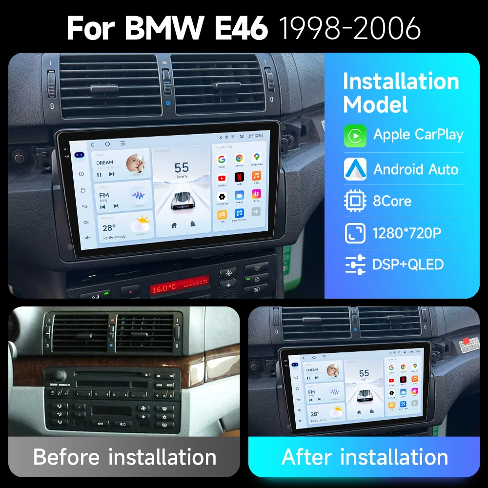 JIUYIN Android 13 Radio For BMW E46 M3 318/320/325/330/335 CarPlay Android Auto 4G Car Multimedia GPS 2din autoradio