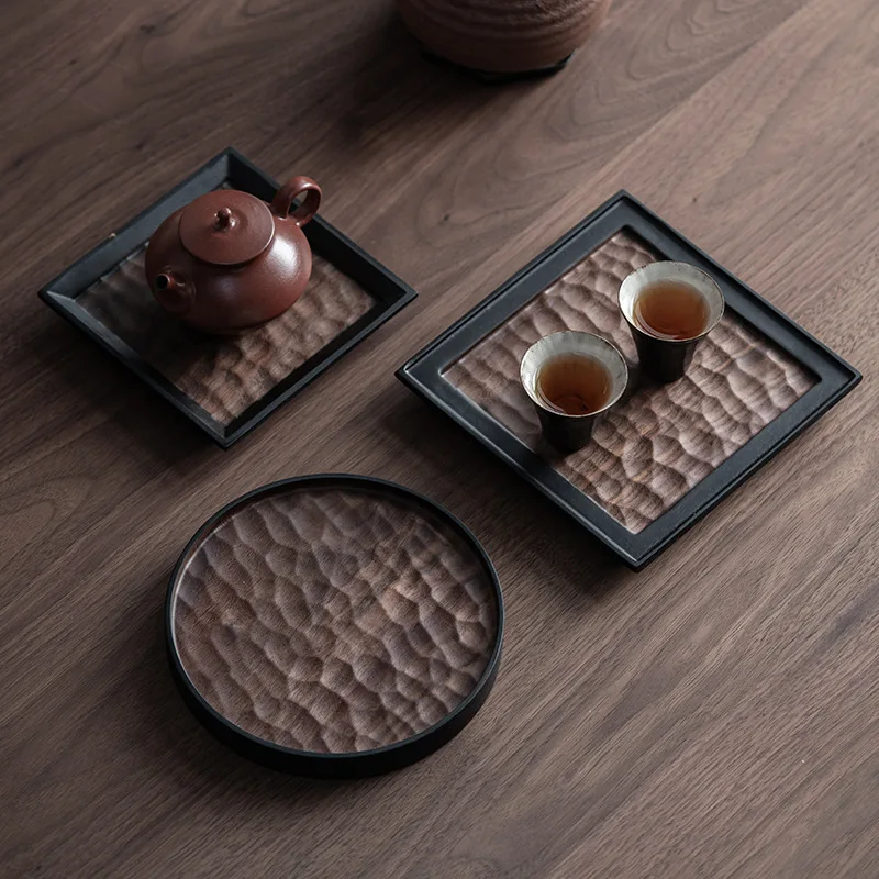 Walnut Wood Carved Tea Tray Chinese Retro Dry Brew Tea Table Teapot Holder Tea Pad Teacup Mat Tea Ceremony Accessory