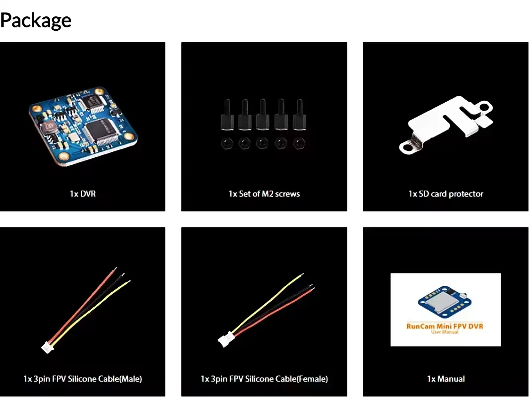 미니 FPV 레이싱 드론 쿼드콥터 모델용 RunCam 미니 FPV DVR 무손실 비디오 출력 25 x 25mm