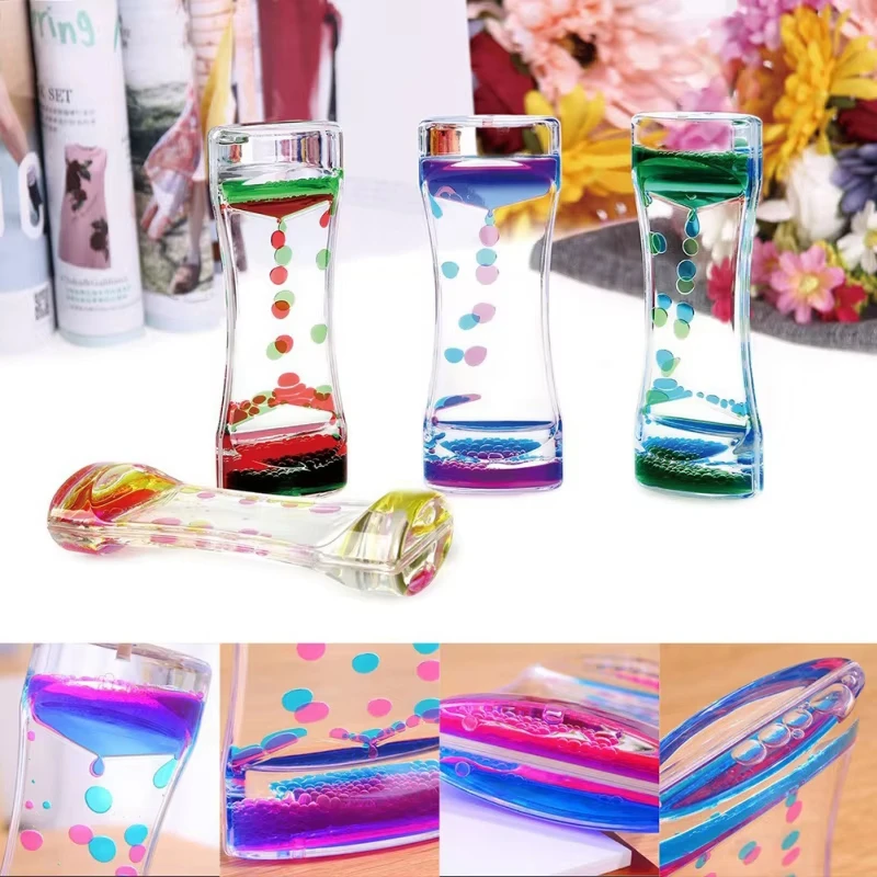 Hourglass Timer Double Colors Oil Liquid Floating Motion Bubbles Descending Sensory Bubbles Desk Decor Kids Toy