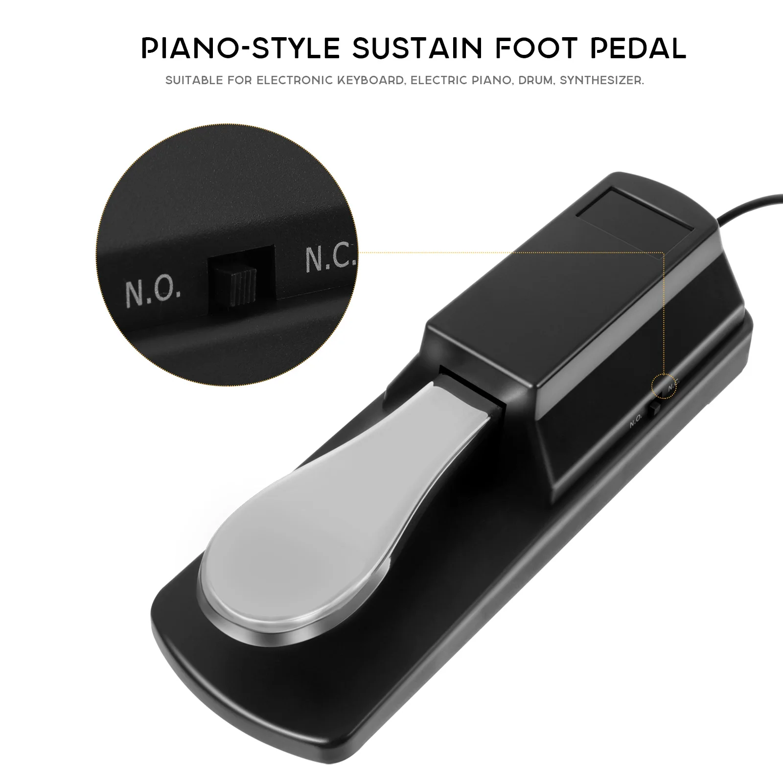 

Sustain Pedal Foot Damper for Electronic Keyboard Detachable Instrument Supplies Black Universal