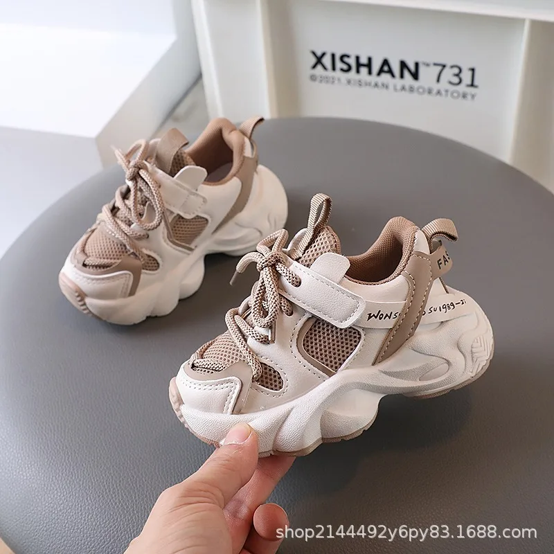 Spring Autumn Children Thick-Soled Sports Shoes Boys Girls Retro Casual Sneakers Dad-Style Kids Soft-Soled Lace-Up Casual Shoes