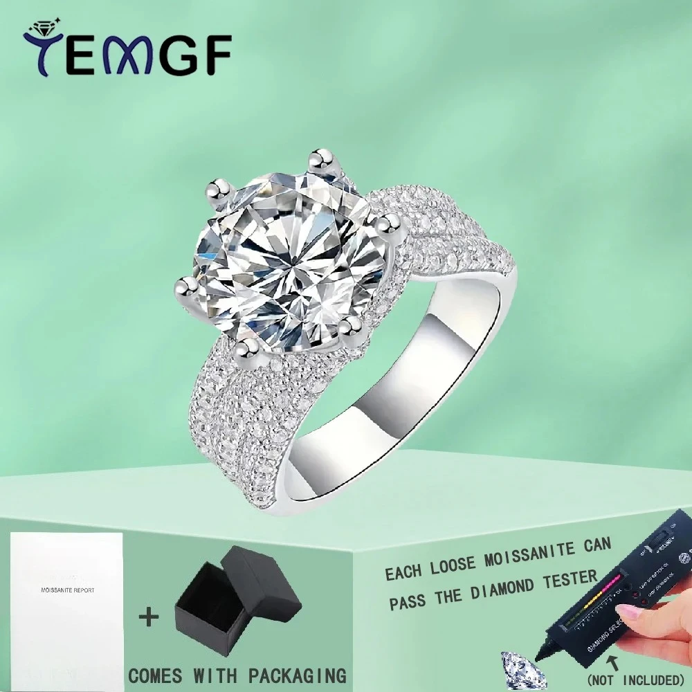 

TEMGF 5CT Moissanite Ring 925 Sterling Silver Fine Jewelry for Women Luxury Sparkling Wedding Band Anniversary Gift With GRA