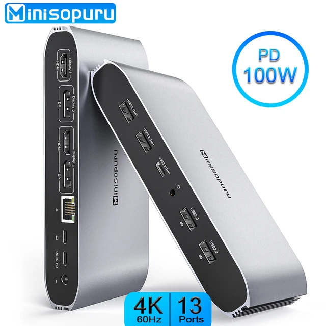 Minisopuru Displaylinkトリプルディスプレイドッキングステーション,macbook m1 m2 Windows用,2 hdmi 2  displayport pd rj45 4 USBポートハブ - AliExpress