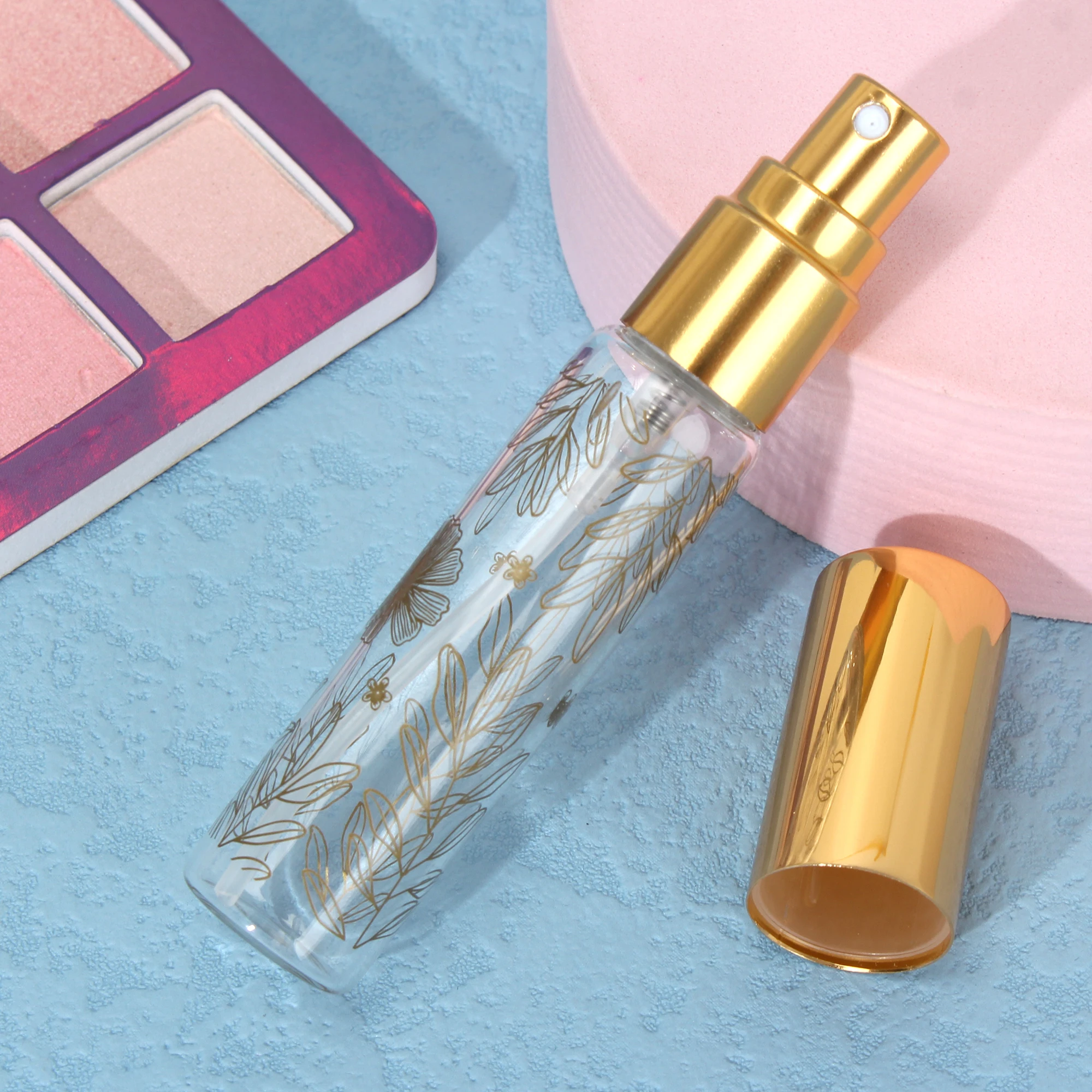 1pc 10ML Portable Pattern Glass Perfume Bottle with Atomizer Empty Spray Cosmetic Liquid Mini Refillable Bottles Travel Parfum
