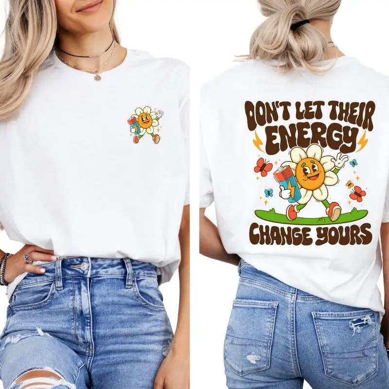 

Retro Flower Graphic T-Shirt, Y2K Skateboard Floral Tee, Positive Energy Slogan Top, Vintage Aesthetic Streetwear for Women