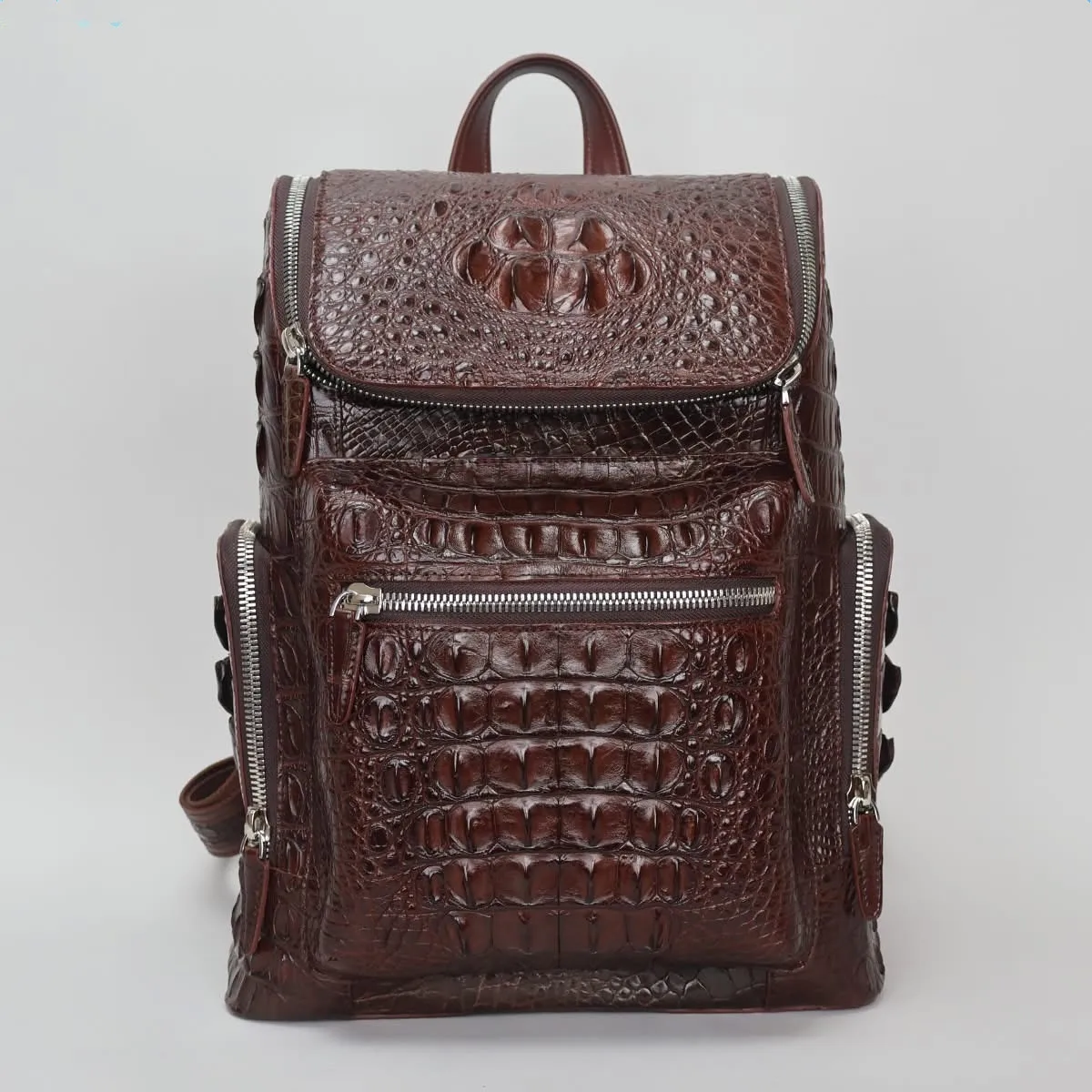 2026 new fashion authentic crocodile leather men's backpack large-capacity business casual laptop bag student schoolbag