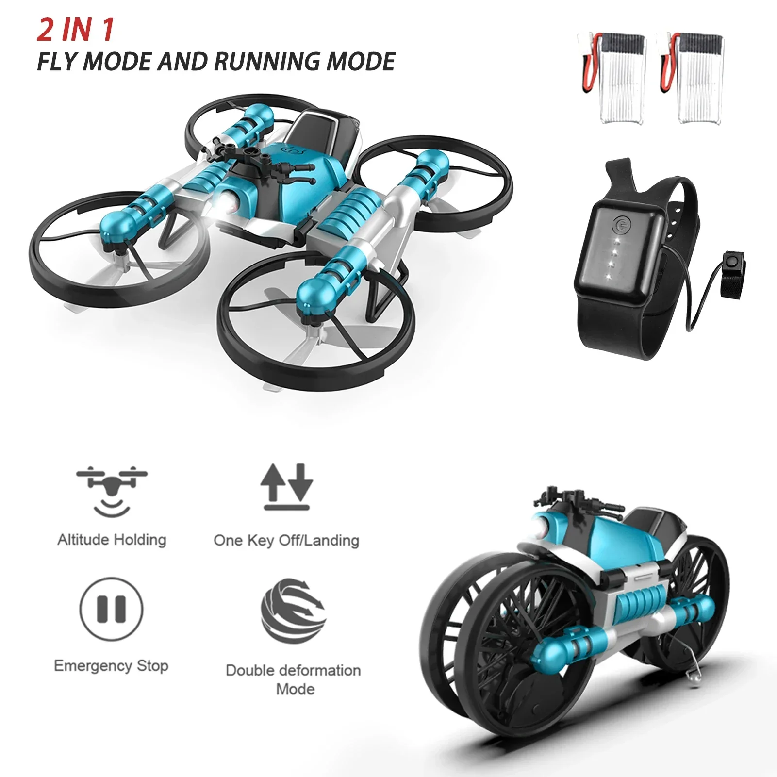 Mini Drone with Camera 2 in 1 Motorcycle Aircraft Deformation RC Drone for Beginners Land Air RC Toys One Key Take off Landing