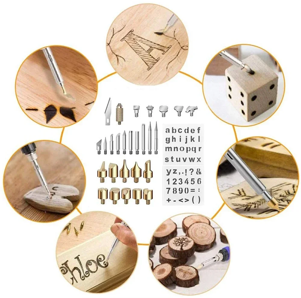 28pcs Pyrography Kit Copper Welding Soldering Tips Wood Pyrography Tool Set Woodburing Pen Nozzle Tool